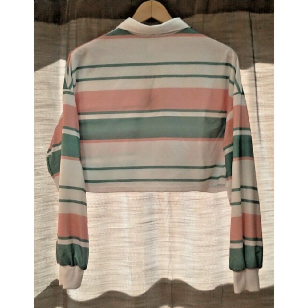 Women's Boutique Colorful Striped Long Sleeve Crop Top Shirt Size Large - Picture 4 of 6